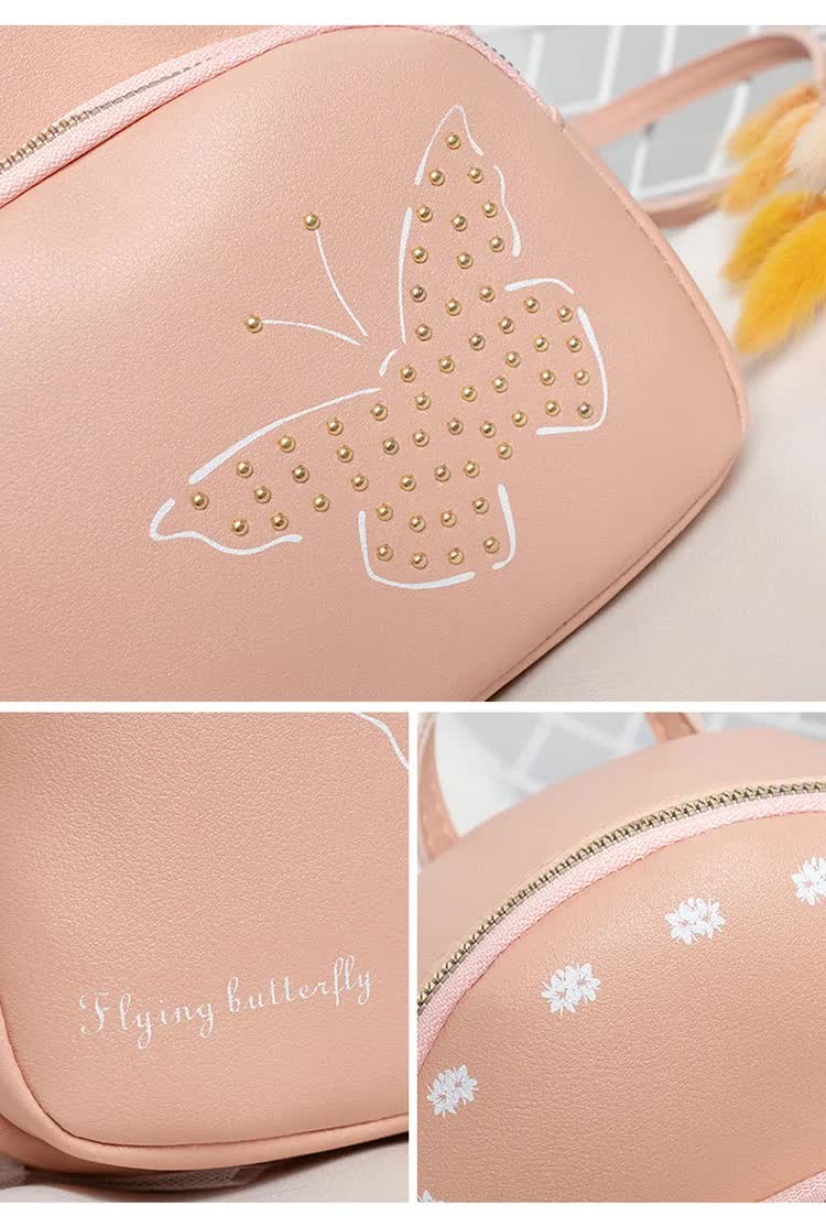 V888-ELOSUNG11018-206409-04 Mini Faux Leather Backpack with Butterfly Design -Khaki Cute Backpack for Girls - Image 5