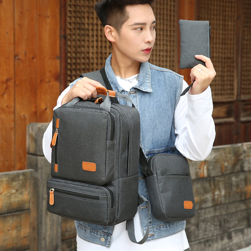 V888-ELOSUNG11199-208627-02 3-Piece Red Travel Backpack Set - Stylish Multi-Functional Backpack, Shoulder Bag & Pouch for Men & Women - Image 3
