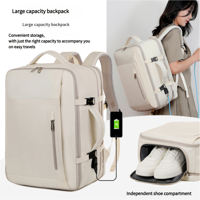 V888-ELOSUNG11748-209869-04 Beige Expandable Backpack with USB Port - Multi-Functional Outdoor, Commuter & Laptop Bag - Image 5