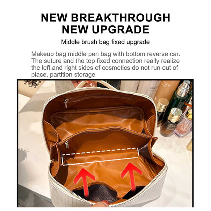 V888-ELOSUNG11951-211158-01 Gold Shiny Large Capacity Makeup Bag - Multi-Function Travel Toiletry Organizer, Handheld Cosmetic Storage Bag - Image 2