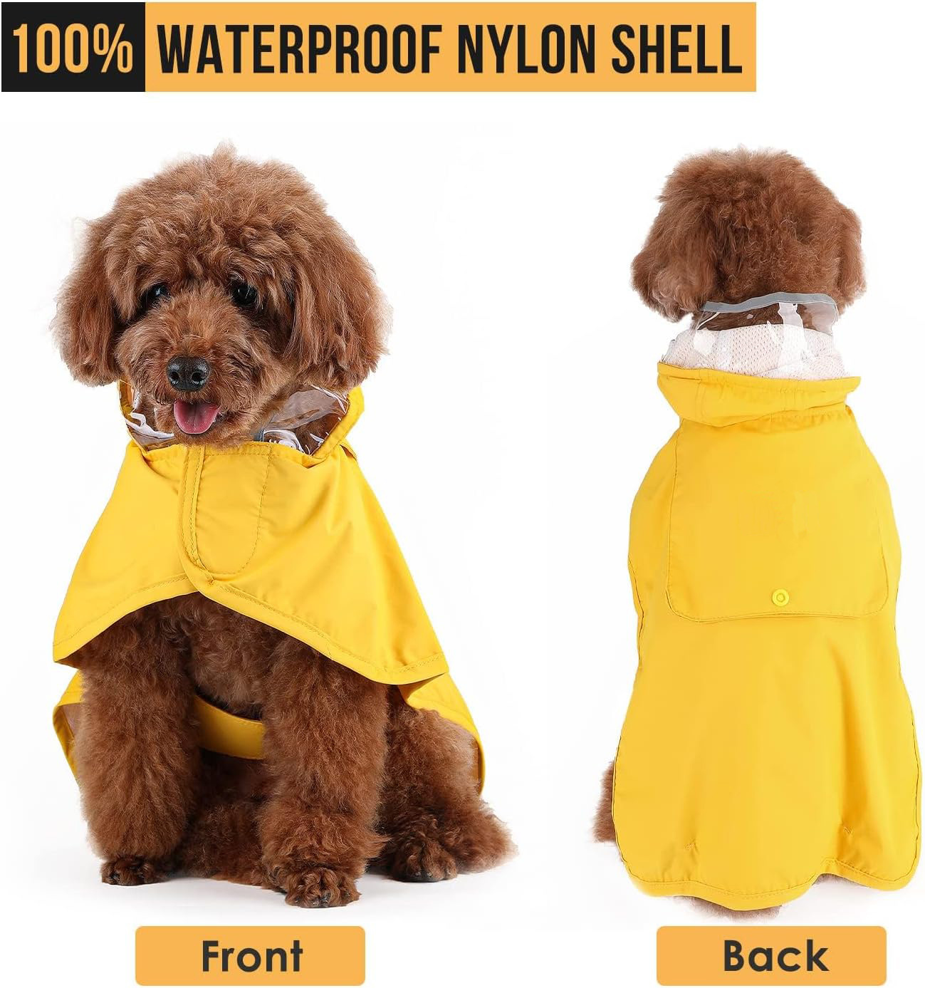 V888-ELOSUNG12114-210358-06 M Yellow Reflective Adjustable Pet Raincoat with Hood - Waterproof Dog Jacket, Adjustable Dog Poncho for Outdoor Protection - Image 7