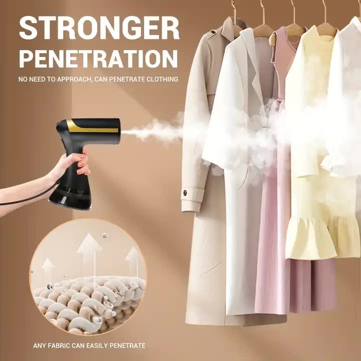 V888-ELOSUNG12174-210675-01 Black Handheld Garment Steamer - Portable Mini Steam Iron for Home Use, Wrinkle Remover & Fabric Freshener, Small Travel-Friendly Iron for Clothes, Steam Spray Clothes Steamer - Image 2