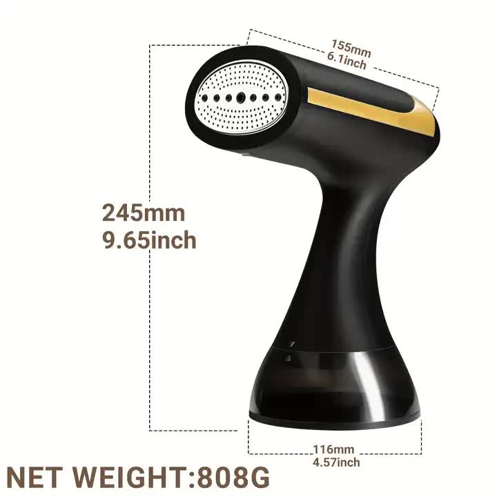 V888-ELOSUNG12174-210675-02 Black Handheld Garment Steamer - Portable Mini Steam Iron for Home Use, Wrinkle Remover & Fabric Freshener, Small Travel-Friendly Iron for Clothes, Steam Spray Clothes Steamer - Image 3