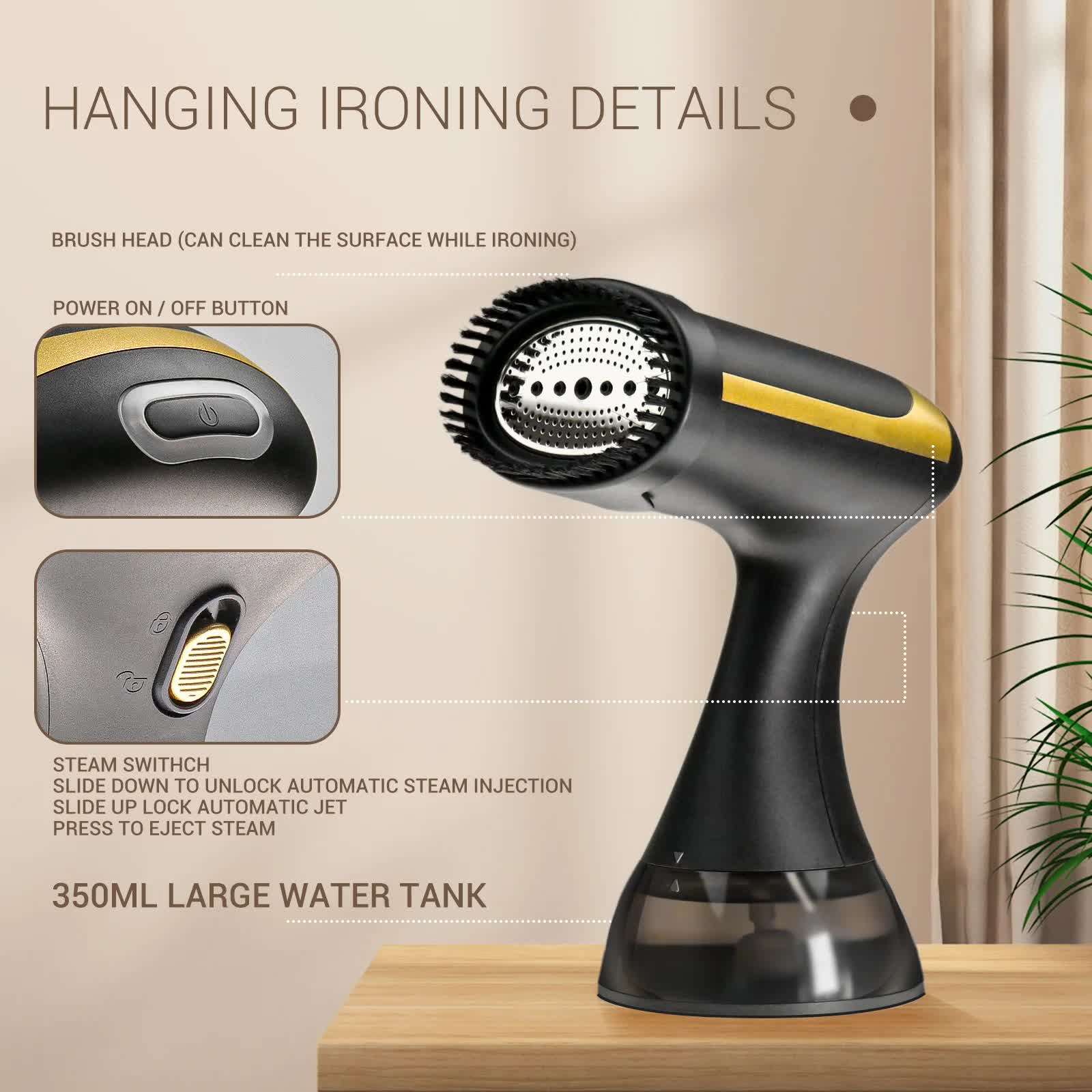V888-ELOSUNG12174-210675-04 Black Handheld Garment Steamer - Portable Mini Steam Iron for Home Use, Wrinkle Remover & Fabric Freshener, Small Travel-Friendly Iron for Clothes, Steam Spray Clothes Steamer - Image 5