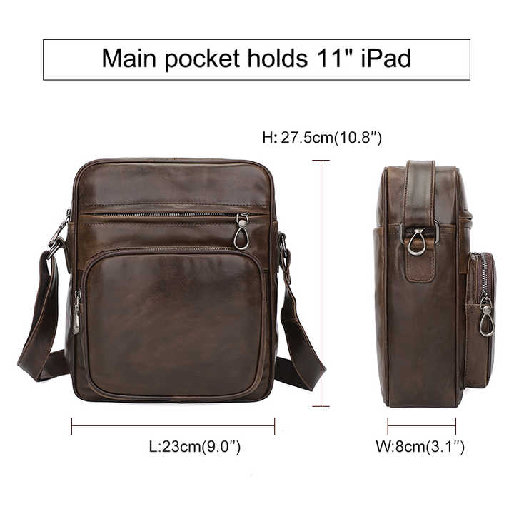 V888-ELOSUNG12286-211286-01 Brown Men's Genuine Leather Casual Shoulder Bag, Minimalist Crossbody Bag for Everyday Use - Image 2