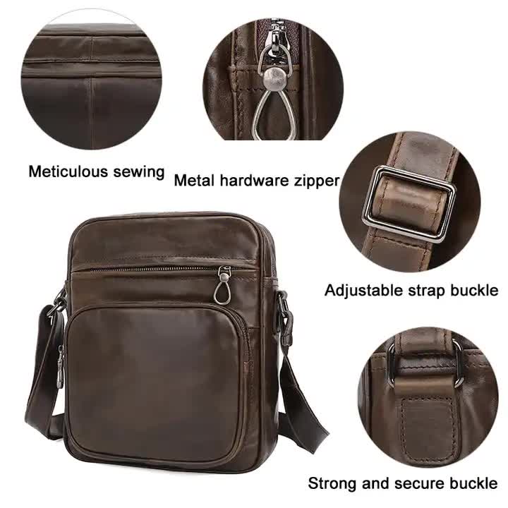 V888-ELOSUNG12286-211286-03 Brown Men's Genuine Leather Casual Shoulder Bag, Minimalist Crossbody Bag for Everyday Use - Image 4