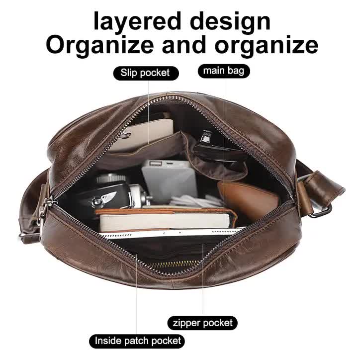 V888-ELOSUNG12286-211286-04 Brown Men's Genuine Leather Casual Shoulder Bag, Minimalist Crossbody Bag for Everyday Use - Image 5
