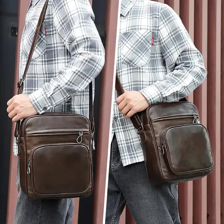 V888-ELOSUNG12286-211286-05 Brown Men's Genuine Leather Casual Shoulder Bag, Minimalist Crossbody Bag for Everyday Use - Image 6