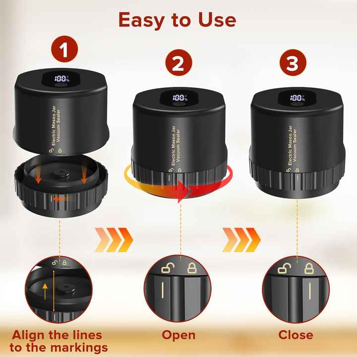 V888-ELOSUNG12339-211508-03 Black Automatic Electric Mason Jar Vacuum Sealer - Compact Food Preservation Machine with Digital Display - Image 4