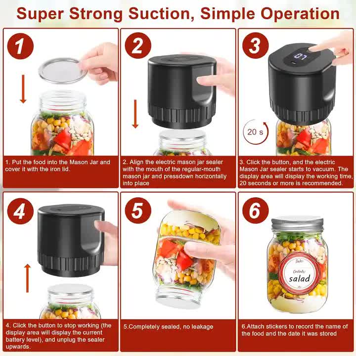V888-ELOSUNG12339-211508-04 Black Automatic Electric Mason Jar Vacuum Sealer - Compact Food Preservation Machine with Digital Display - Image 5