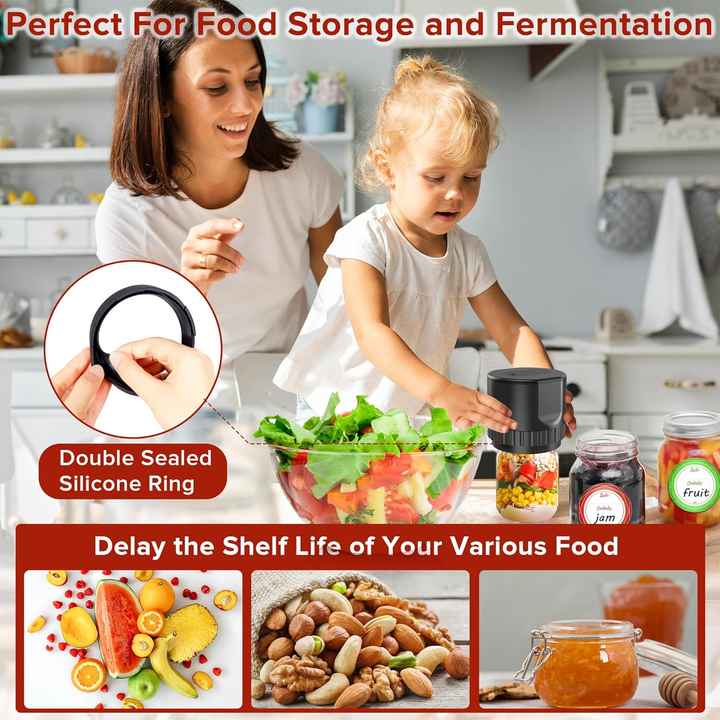 V888-ELOSUNG12339-211508-05 Black Automatic Electric Mason Jar Vacuum Sealer - Compact Food Preservation Machine with Digital Display - Image 6