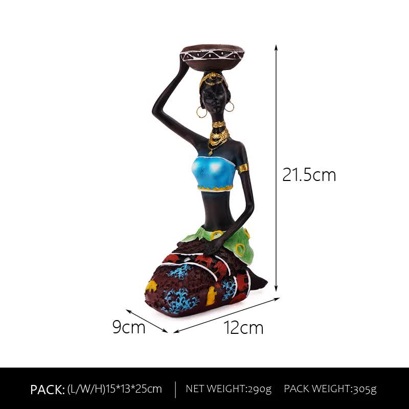 V888-ELOSUNG12441-211714-03 Blue European Resin African Woman Candle Holders - Decorative Tabletop Candle Stands for Coffee Bars & Home Decor - Image 4