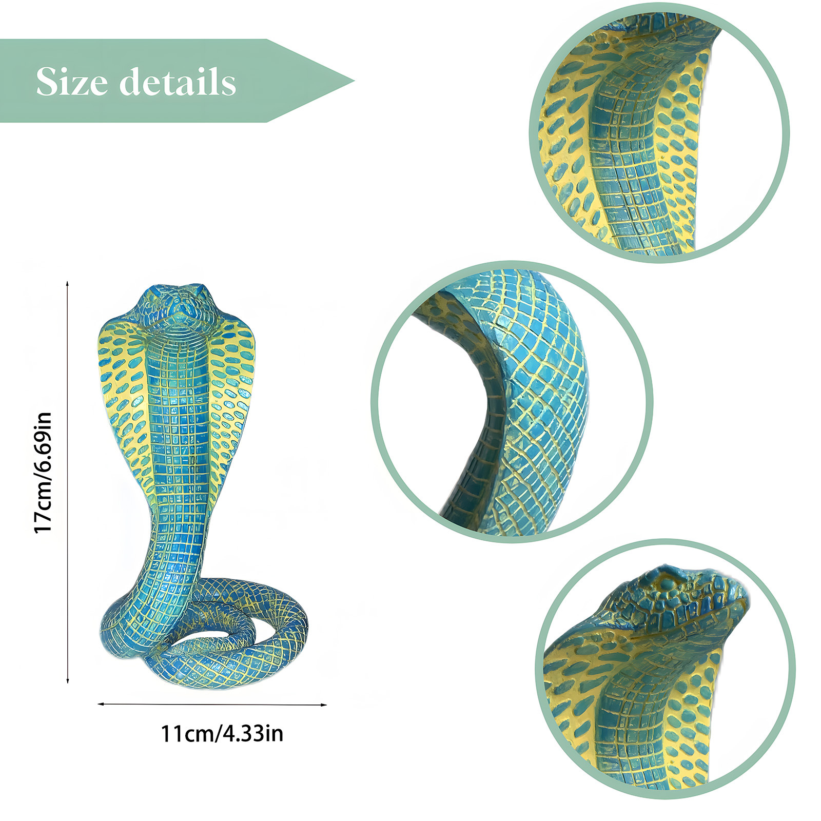 V888-ELOSUNG12444-211724-02 Blue Decorative Resin Cobra Statue - Unique Animal Figurine for Home Decor & Creative Gifts - Image 3