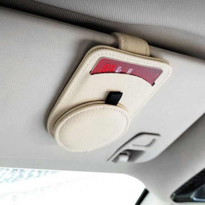 V888-ELOSUNG12638-212675-01 Brown Multifunctional Car Sun Visor Glasses Clip with Card Holder - Compact and Convenient - Image 2