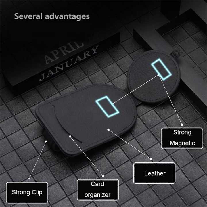 V888-ELOSUNG12638-212675-03 Brown Multifunctional Car Sun Visor Glasses Clip with Card Holder - Compact and Convenient - Image 4