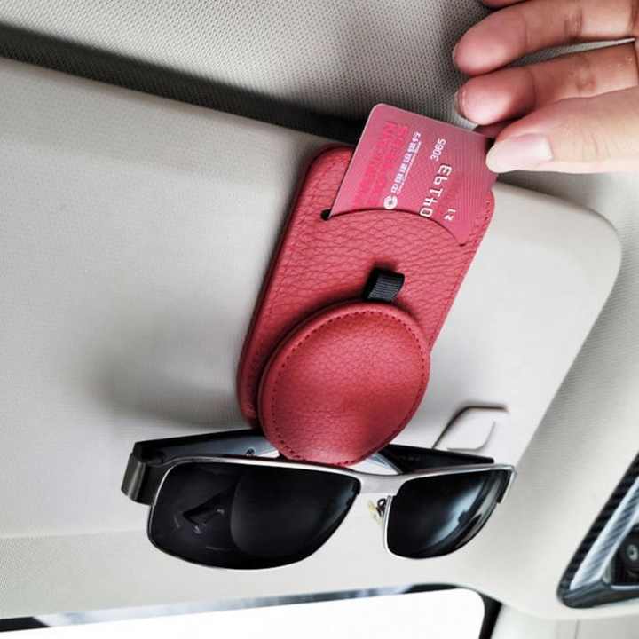 V888-ELOSUNG12638-212675-04 Brown Multifunctional Car Sun Visor Glasses Clip with Card Holder - Compact and Convenient - Image 5