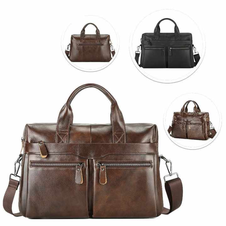 V888-ELOSUNG12649-212723-02 Brown Men's Genuine Leather Briefcase - Classic Business Messenger Bag - Image 3