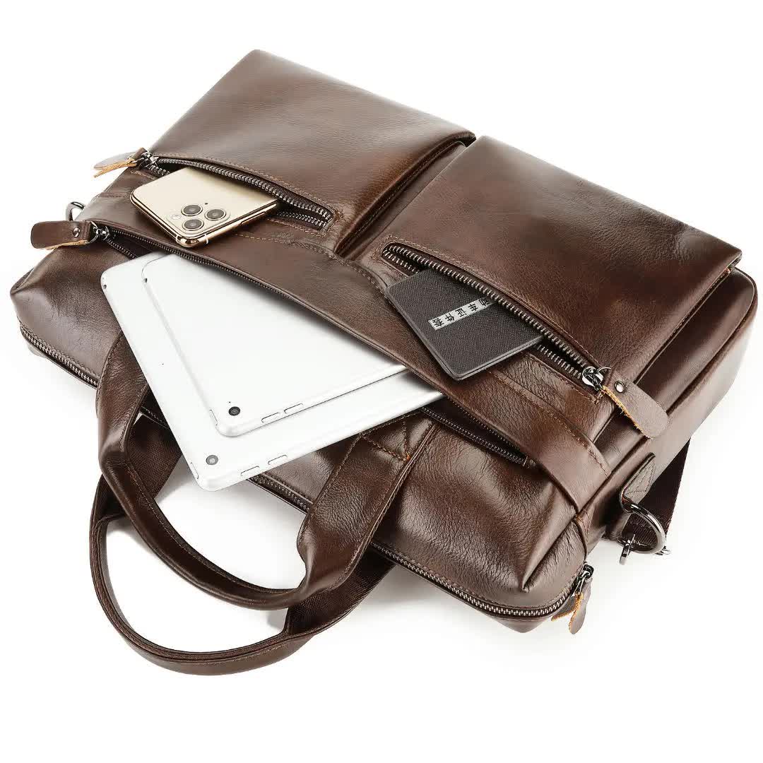 V888-ELOSUNG12649-212723-04 Brown Men's Genuine Leather Briefcase - Classic Business Messenger Bag - Image 5