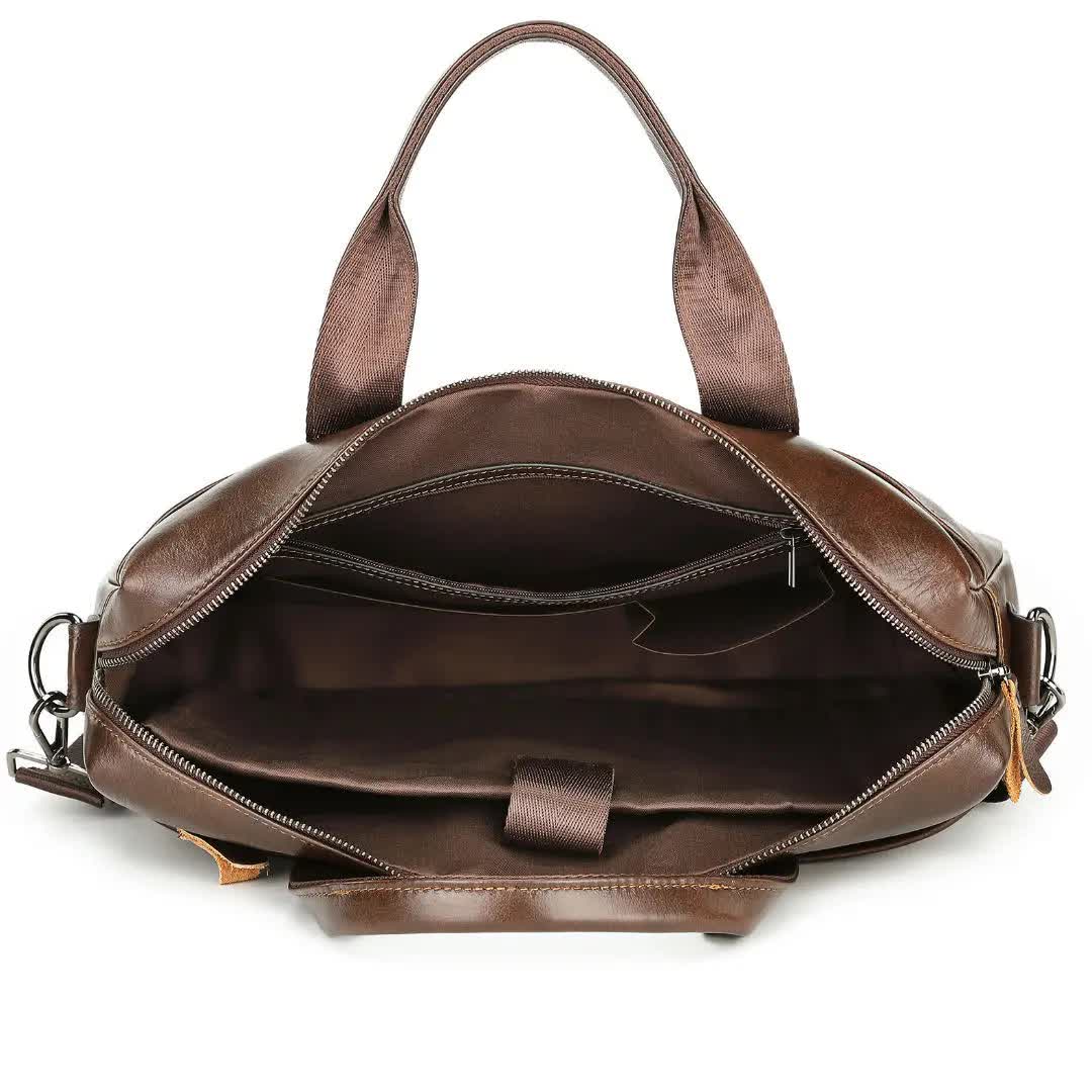 V888-ELOSUNG12649-212723-05 Brown Men's Genuine Leather Briefcase - Classic Business Messenger Bag - Image 6