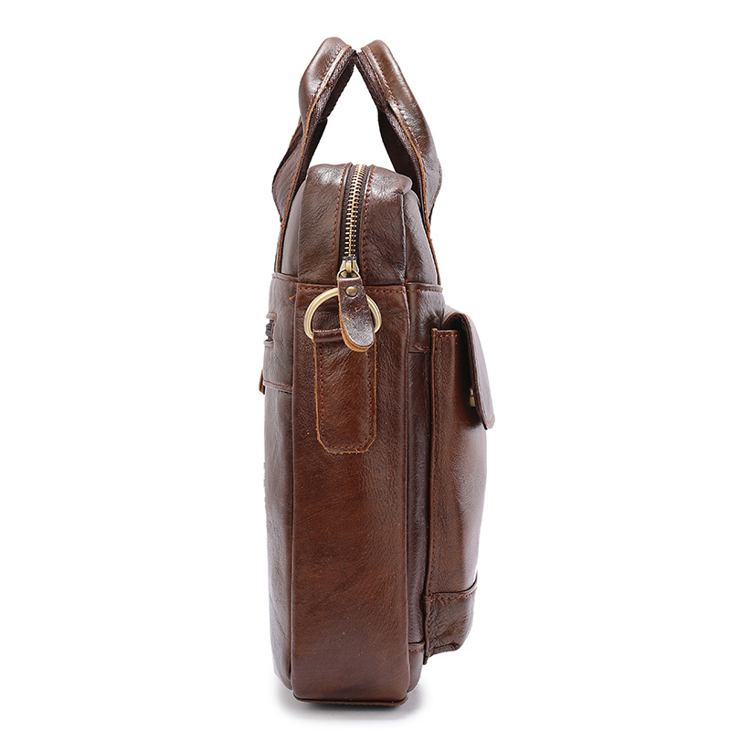 V888-ELOSUNG12653-212872-03 Brown Men's Genuine Leather Shoulder Bag - Vintage Business Briefcase - Image 4