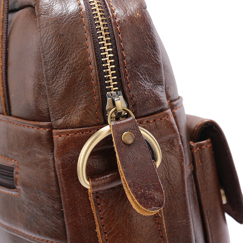 V888-ELOSUNG12653-212872-04 Brown Men's Genuine Leather Shoulder Bag - Vintage Business Briefcase - Image 5