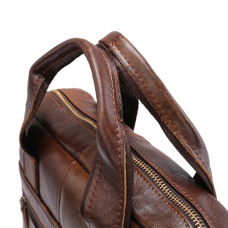 V888-ELOSUNG12653-212872-05 Brown Men's Genuine Leather Shoulder Bag - Vintage Business Briefcase - Image 6