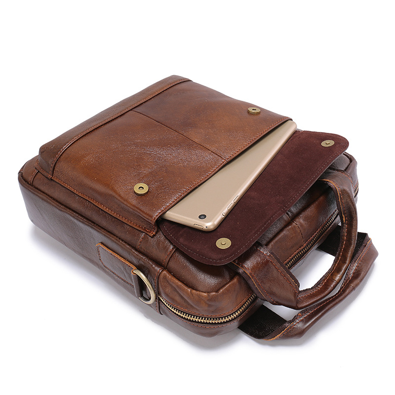 V888-ELOSUNG12653-212872-07 Brown Men's Genuine Leather Shoulder Bag - Vintage Business Briefcase - Image 8