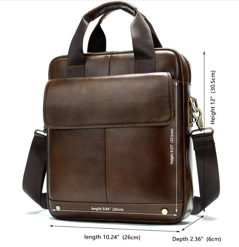 V888-ELOSUNG12653-212872-08 Brown Men's Genuine Leather Shoulder Bag - Vintage Business Briefcase - Image 9