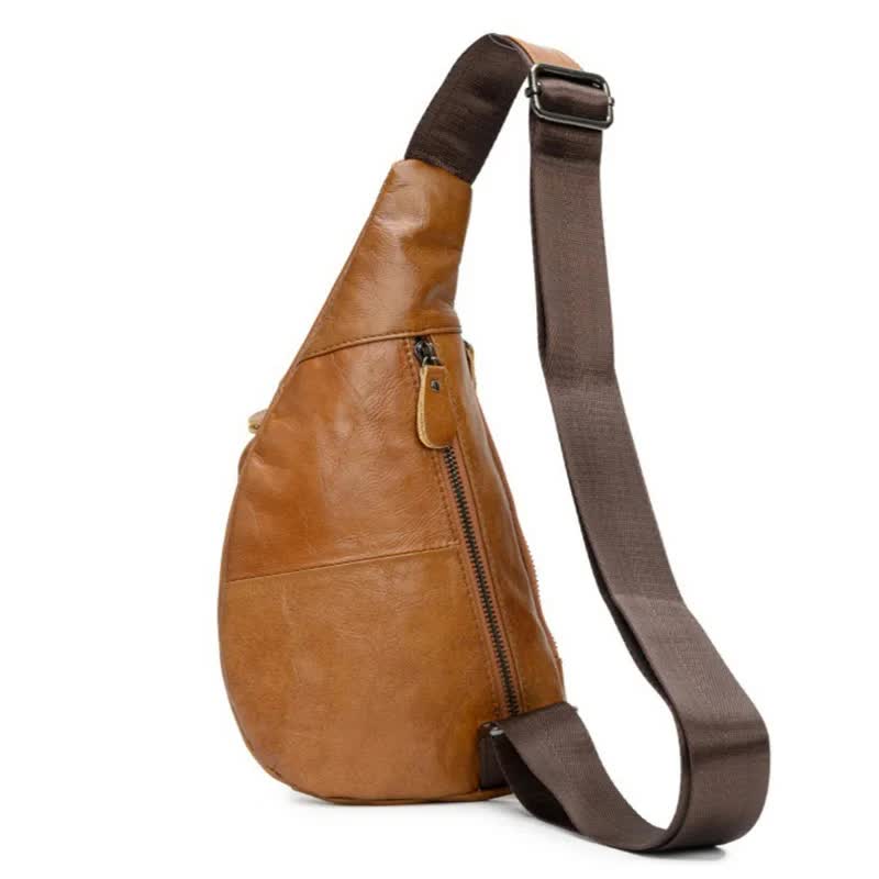 V888-ELOSUNG12656-212657-05 Brown Men's Leather Sling Backpack - Casual Crossbody Chest Bag - Image 6
