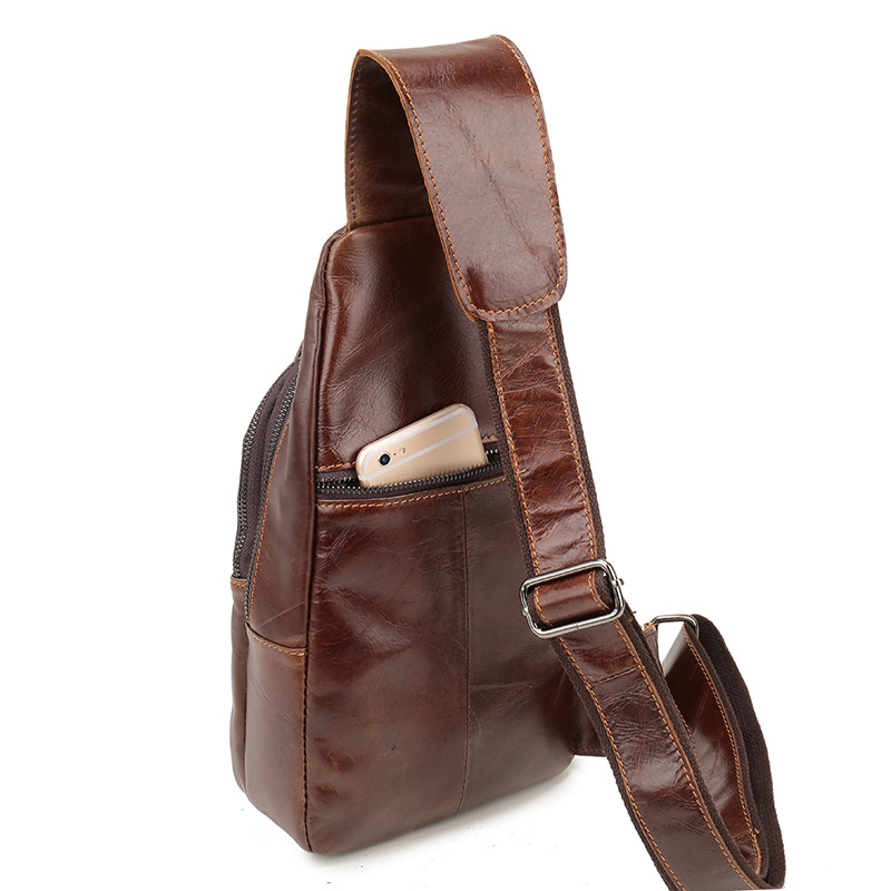 V888-ELOSUNG12658-212645-02 Brown Men's Leather Sling Backpack - Casual Crossbody Chest Bag - Image 3