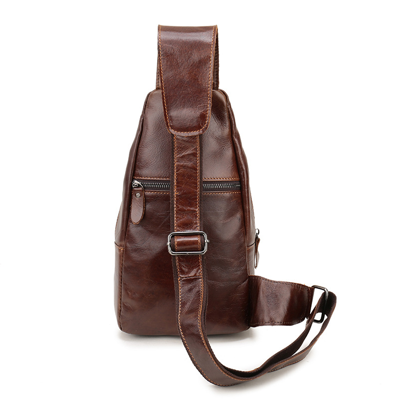 V888-ELOSUNG12658-212645-03 Brown Men's Leather Sling Backpack - Casual Crossbody Chest Bag - Image 4