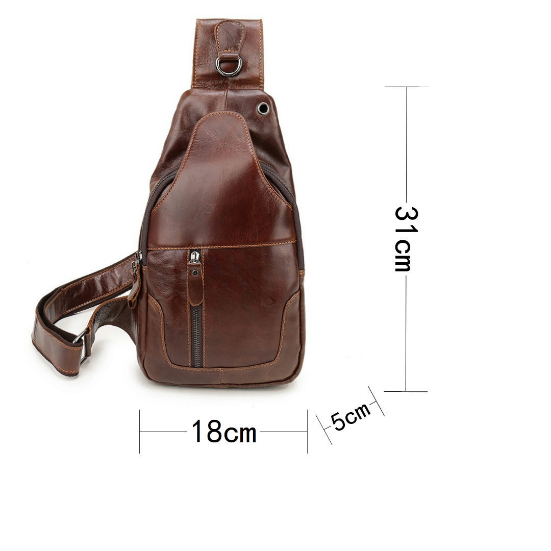 V888-ELOSUNG12658-212645-04 Brown Men's Leather Sling Backpack - Casual Crossbody Chest Bag - Image 5