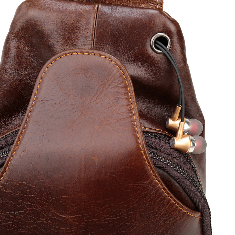 V888-ELOSUNG12658-212645-05 Brown Men's Leather Sling Backpack - Casual Crossbody Chest Bag - Image 6