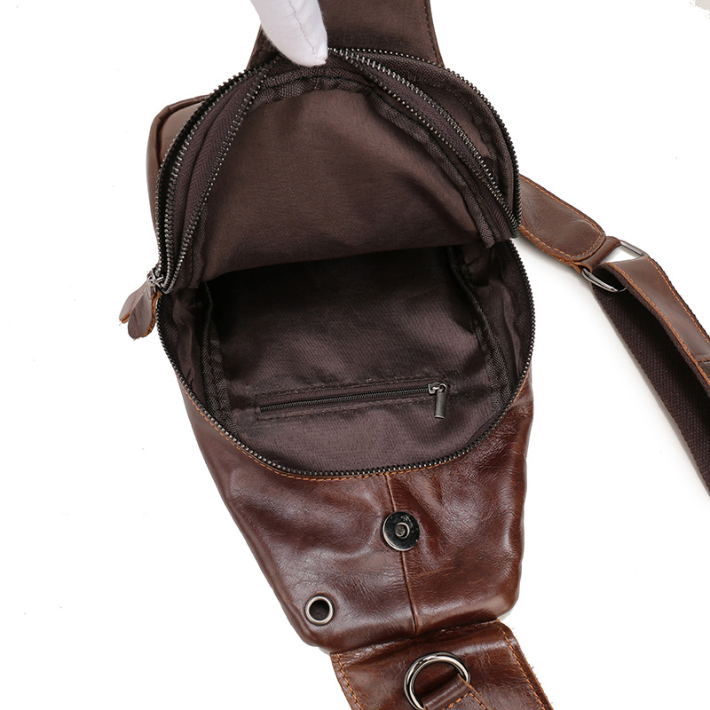 V888-ELOSUNG12658-212645-06 Brown Men's Leather Sling Backpack - Casual Crossbody Chest Bag - Image 7