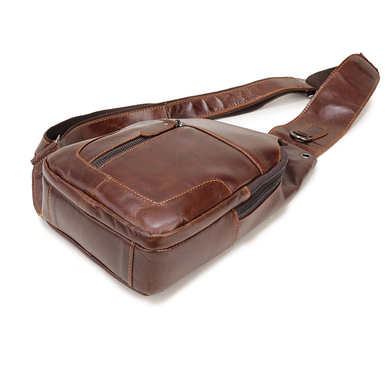 V888-ELOSUNG12658-212645-07 Brown Men's Leather Sling Backpack - Casual Crossbody Chest Bag - Image 8