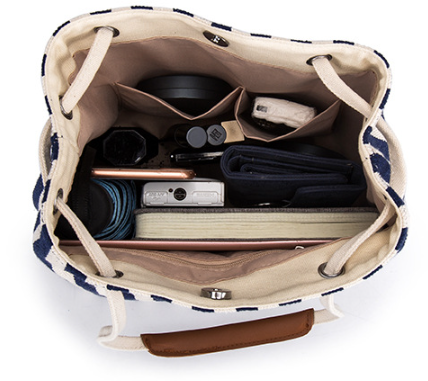 V888-ELOSUNG12739-212848-02 Beige Canvas Bucket Tote Bag with Leather Handle - Image 3