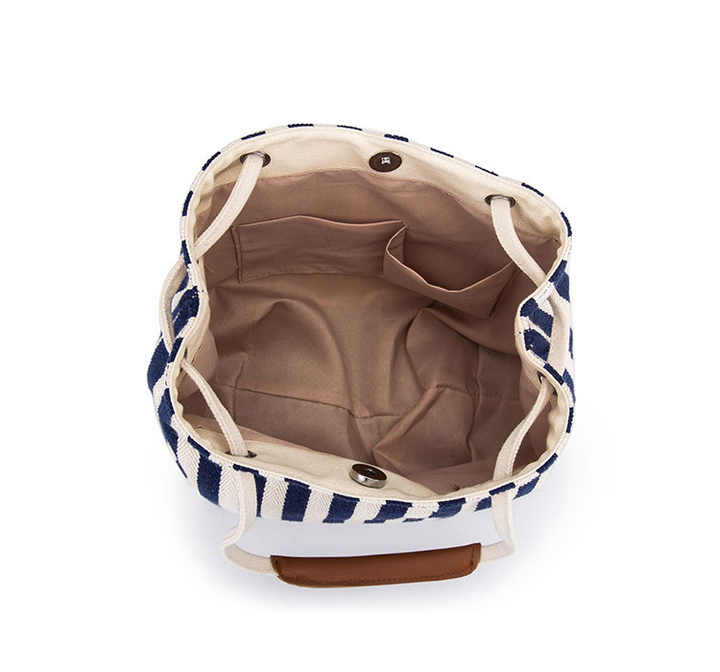 V888-ELOSUNG12739-212848-03 Beige Canvas Bucket Tote Bag with Leather Handle - Image 4