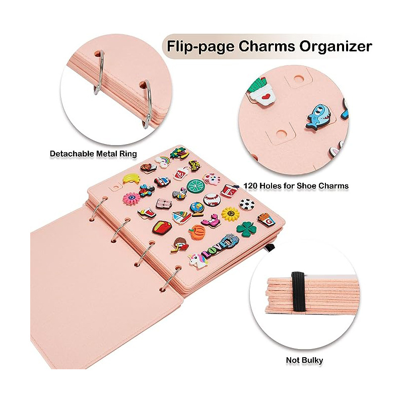 V888-ELOSUNG12829-213579-03 White Felt Storage Book for Shoe Charms and Pin Collectibles, Durable Organizer - Image 4