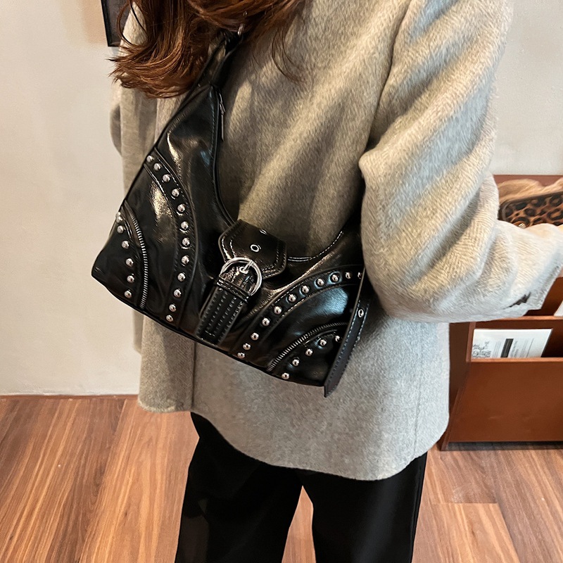 V888-ELOSUNG12847-213531-03 Brown Vintage Studded PU Leather Shoulder Bag with Adjustable Strap - Image 4