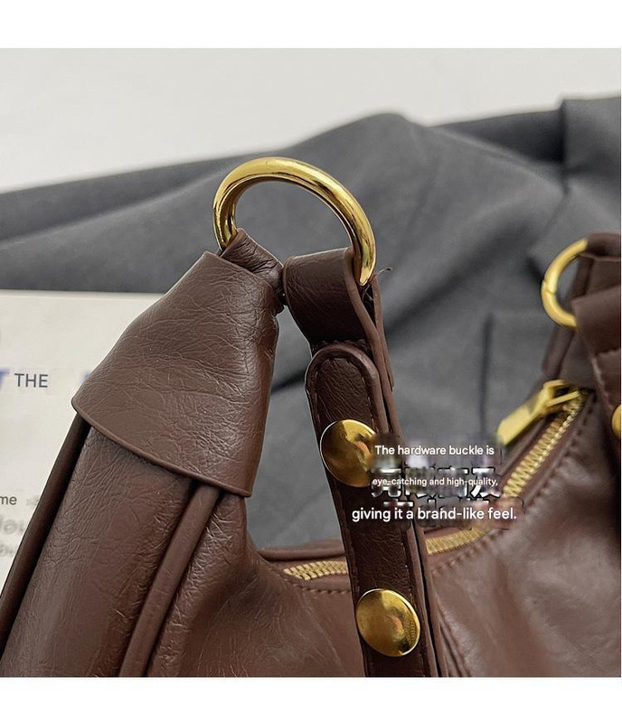 V888-ELOSUNG12966-213875-03 Brown Vintage Faux Leather Hobo Shoulder Bag - Classic and Versatile Handbag - Image 4