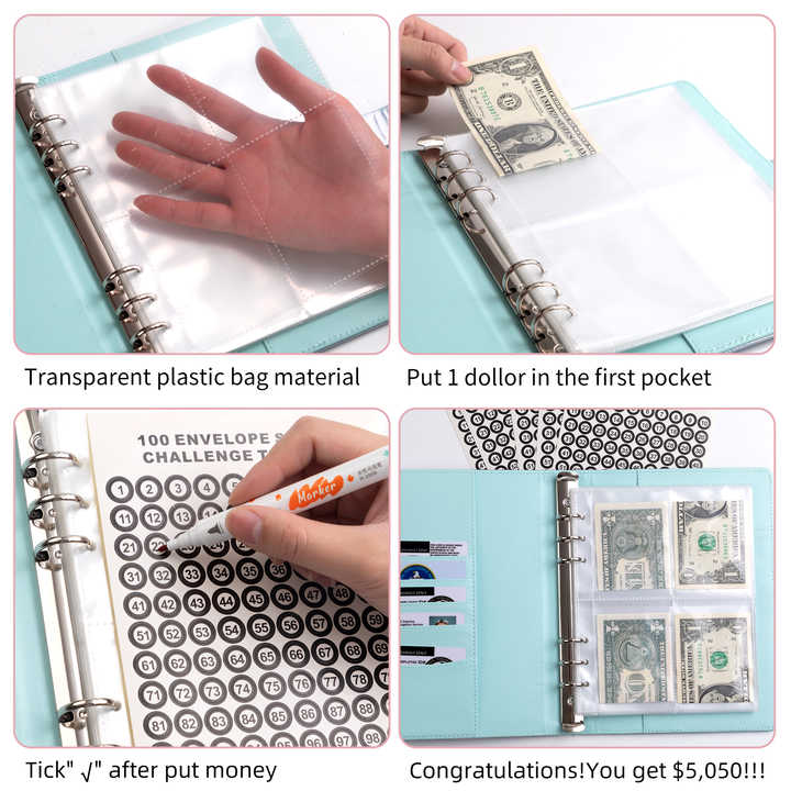 V888-ELOSUNG12977-214003-03 Pink 100-Day Savings Challenge Cash Binder with Tracker and Refillable Notebook - Image 4