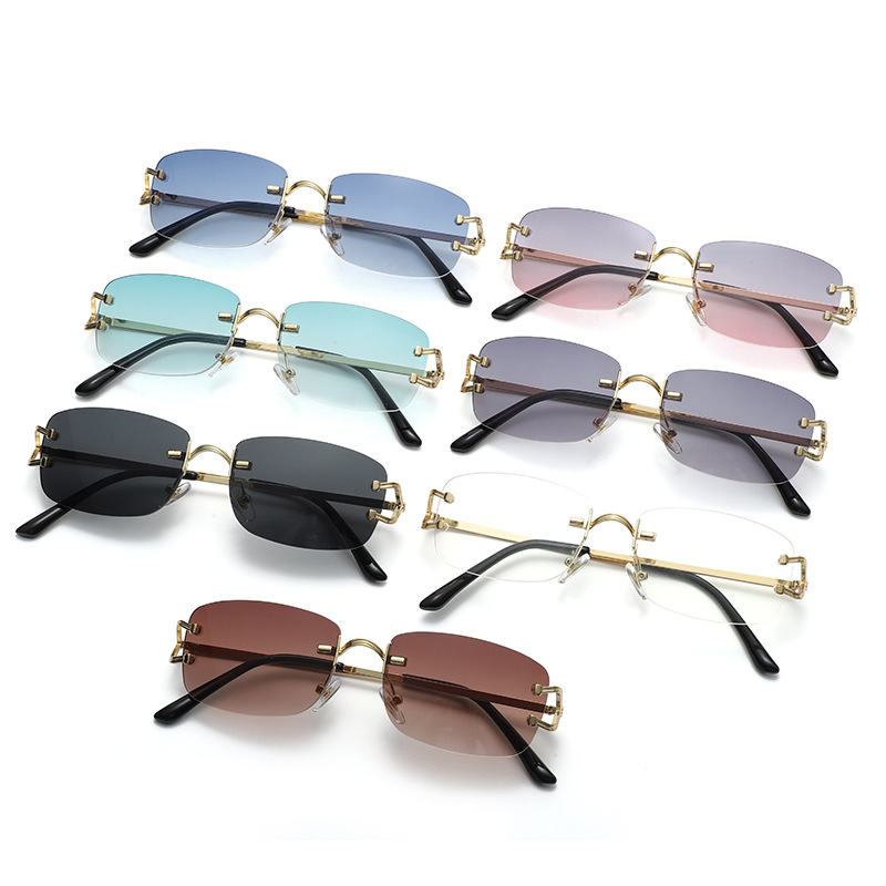 V888-ELOSUNG13172-210470-03 Light Gray Stylish Frameless Diamond-Cut Sunglasses with Metallic Temples - Trendy Line-Design Fashion Eyewear - Image 4