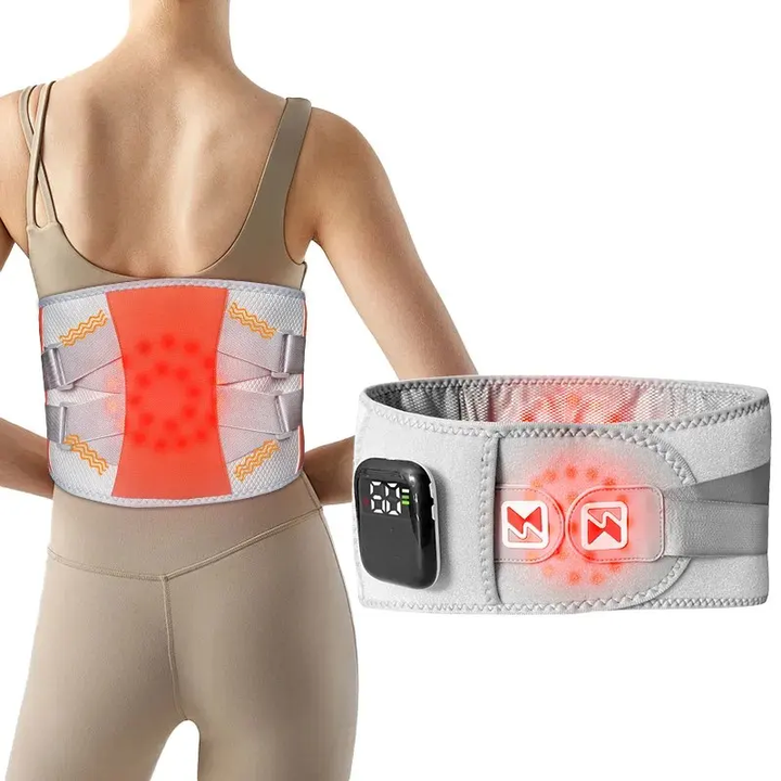 V888-ELOSUNG13447-211715-00 Grey And Orange Wireless Heated Waist Massager with Lumbar Support – Smart Back Pain Relief Device - Image 1