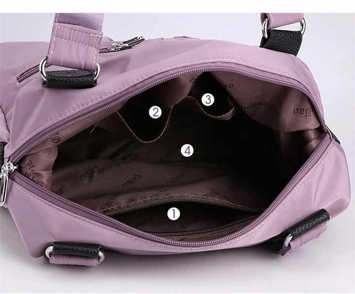 V888-ELOSUNG13508-211750-02 Brown Stylish Nylon Large Capacity Tote Bag for Work and Commute | Multi-Pocket Shoulder Bag | Fashionable Canvas Bag - Image 3