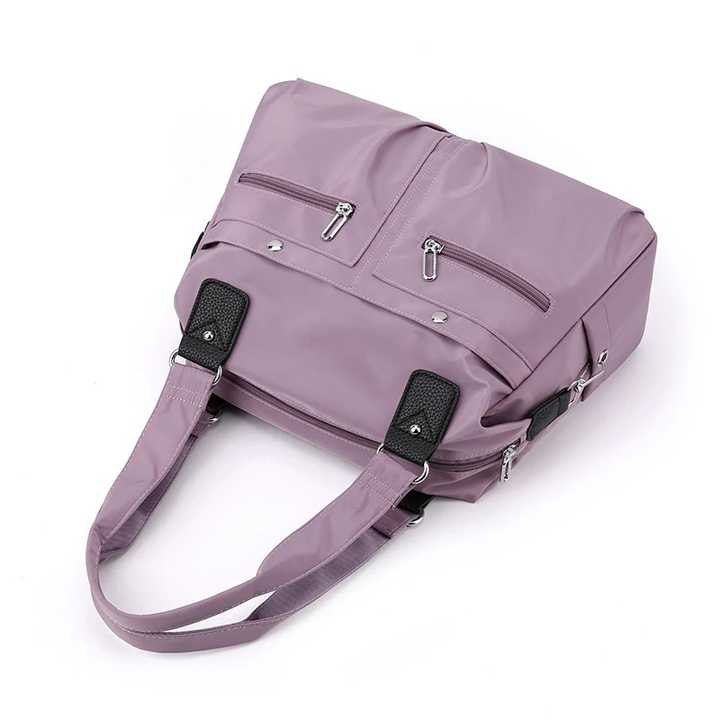 V888-ELOSUNG13508-211750-03 Brown Stylish Nylon Large Capacity Tote Bag for Work and Commute | Multi-Pocket Shoulder Bag | Fashionable Canvas Bag - Image 4