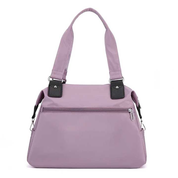 V888-ELOSUNG13508-211750-04 Brown Stylish Nylon Large Capacity Tote Bag for Work and Commute | Multi-Pocket Shoulder Bag | Fashionable Canvas Bag - Image 5