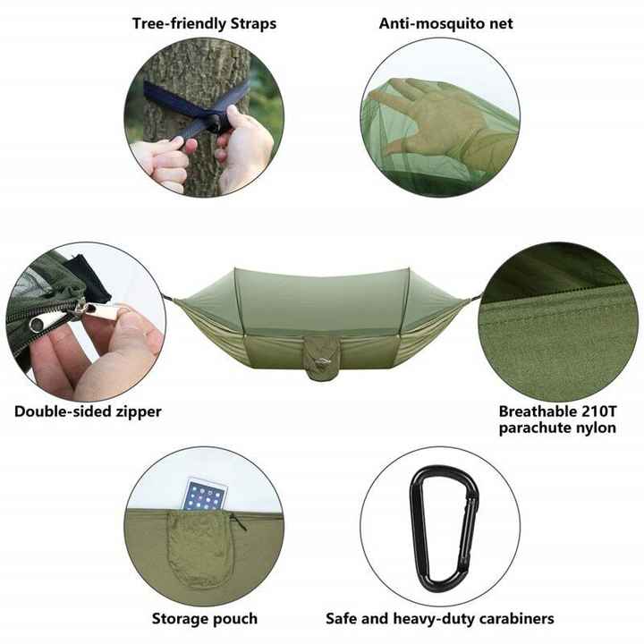 V888-ELOSUNG13736-212671-01 Blue Automatic Pop-Up Mosquito Net Hammock - 200kg Load Capacity, Lightweight Outdoor Camping Gear with Quick Setup and Durable Design - Image 2