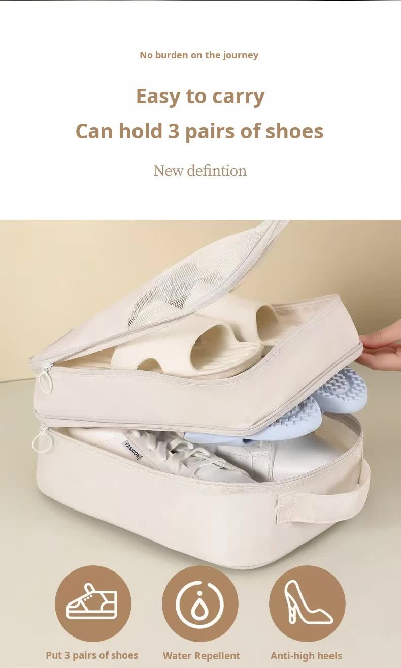 V888-ELOSUNG13769-212629-02 2 Pcs Pink Waterproof Foldable Travel Shoe Storage Bag, Three-Layer Design Shoe Organizer, Portable Shoe Pouch for Trips - Image 3