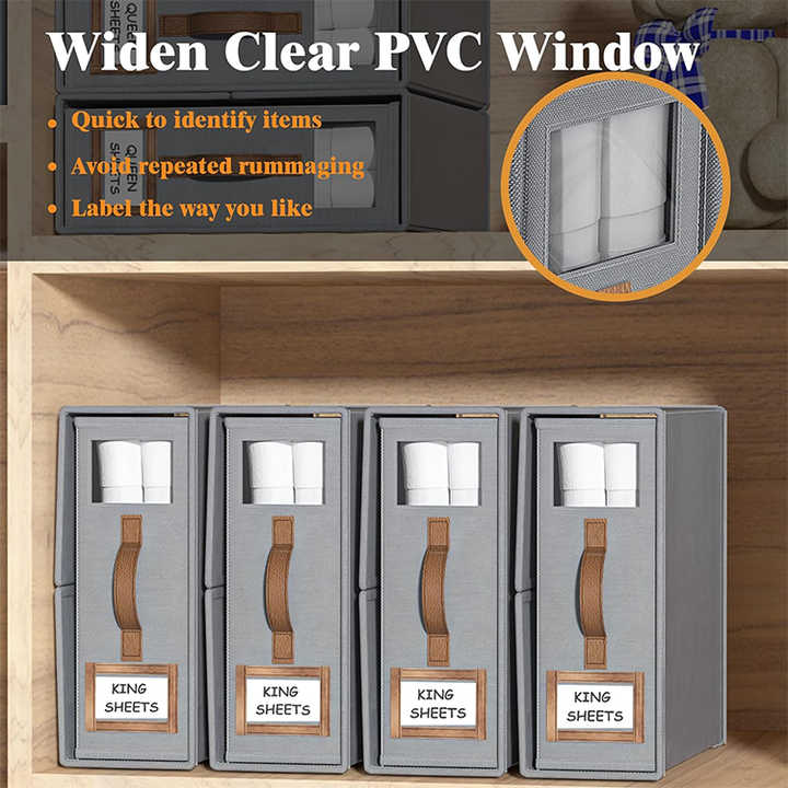 V888-ELOSUNG13777-213357-02 2 Pcs Black Non-Woven Fabric Storage Box with Lid - Transparent Window, Moisture-Proo - Image 3
