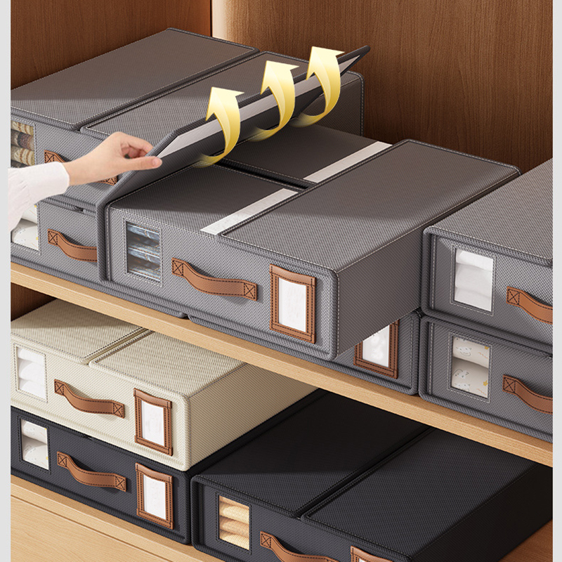 V888-ELOSUNG13777-213357-03 2 Pcs Black Non-Woven Fabric Storage Box with Lid - Transparent Window, Moisture-Proo - Image 4